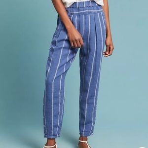 Anthropologie Striped Linen Pants Blue Large